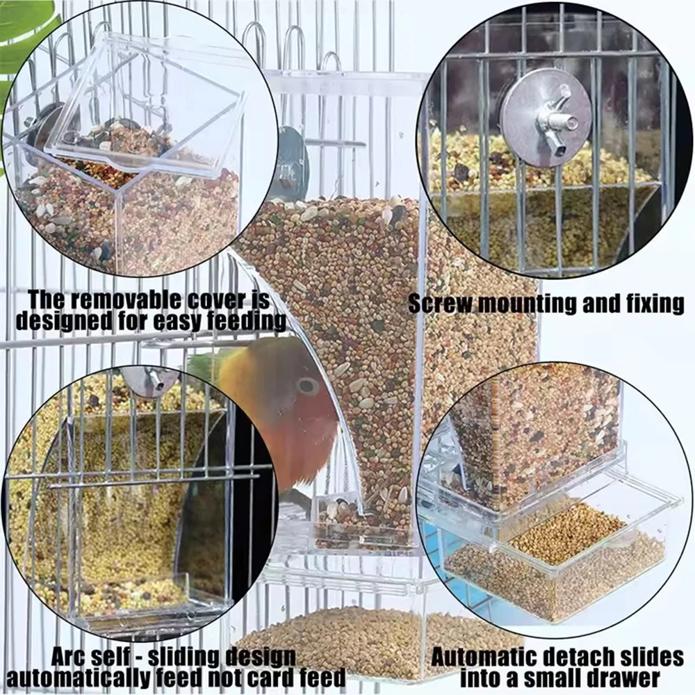 B-Parrot Feeder Anti-Spill Transparent Bird Food Box Clear Feeding Device for Parrots Durable Bird Feeding Box