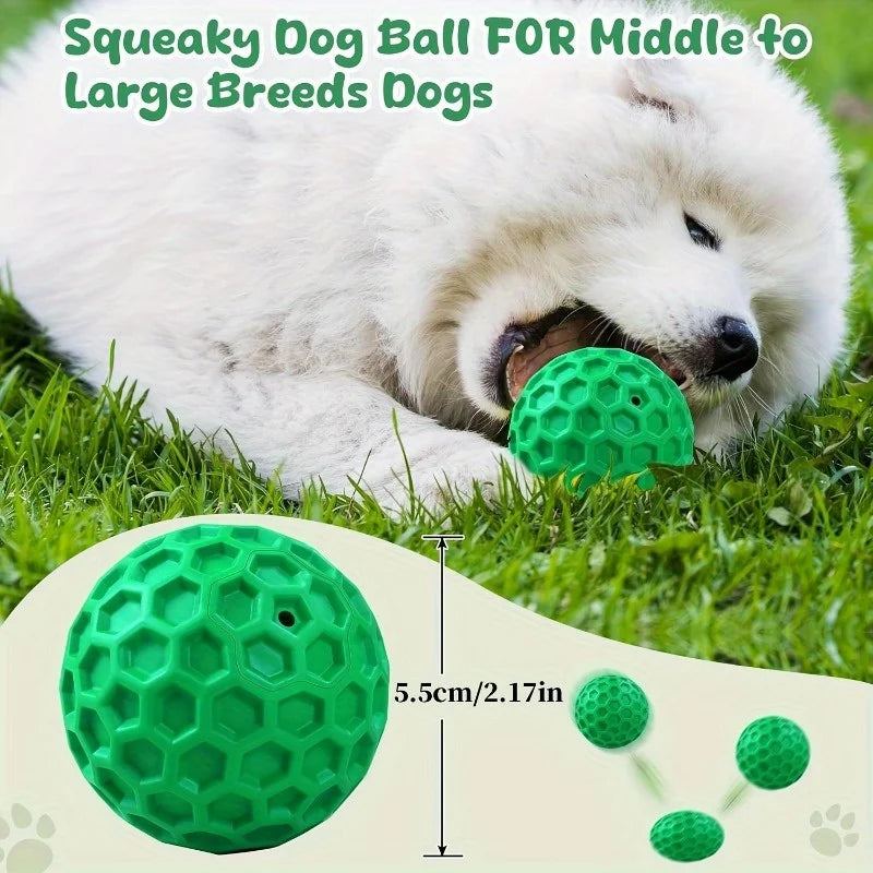 Tough Natural Rubber Dog Chew Toy Indestructible Squeaky Ball for Aggressive Chewers Beef Flavor Hexagonal Design Dental Health