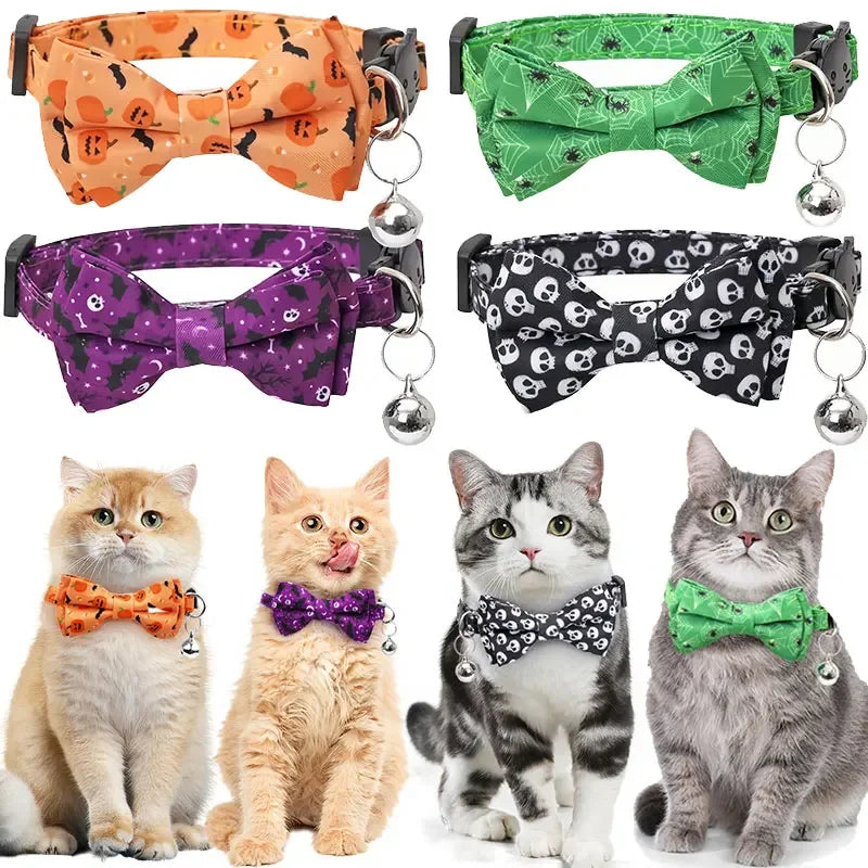 Pet Breakaway Cat Collar Halloween Adjustable Tie Bow Cute Puppy Kitten Collars Rabbit Accessories Products