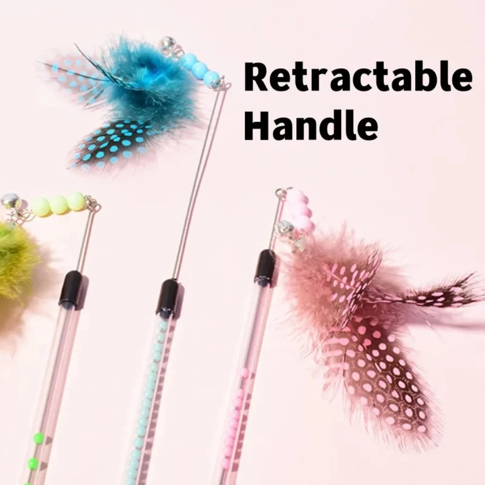 New Cat Toys Feather Cats Sticks Retractable Handle Cats Toy Feather Interactive Cat Toys with Kitten Teaser Toy Pet Products