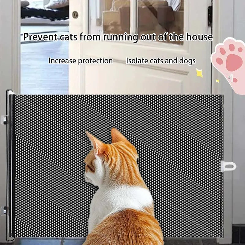 Retractable Pet Gate Screen Door-Stair Gates for Dog Cat Portable Dog Gates with Reinforced Strip Design to Prevent Crawling