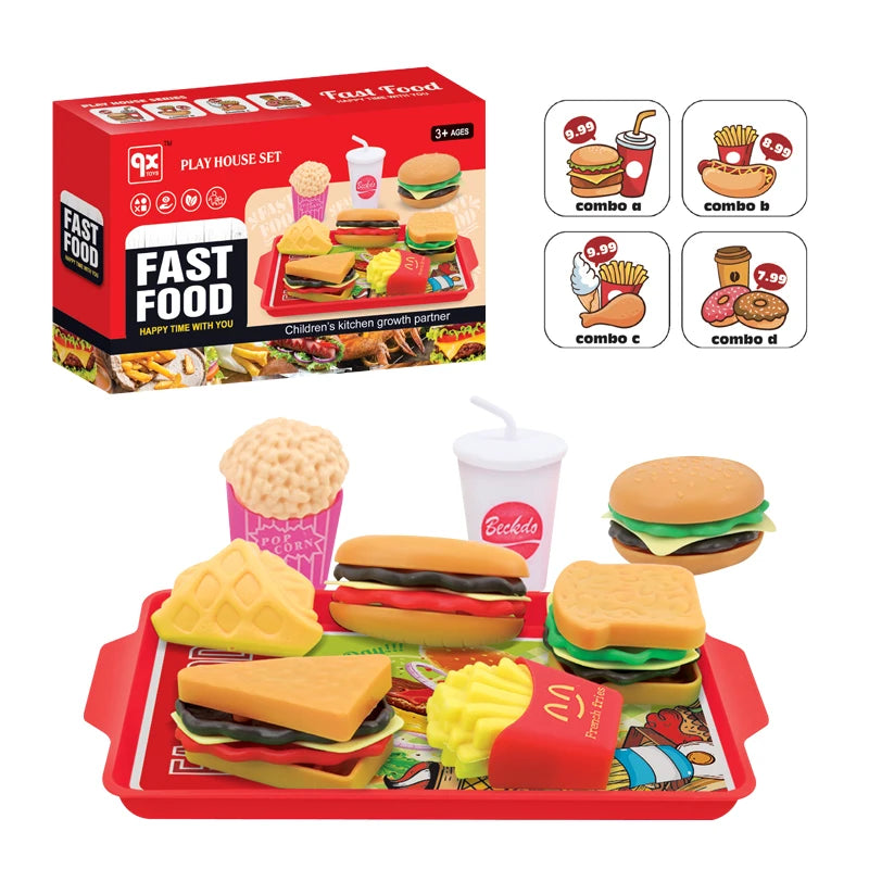 9PCS Set Kitchen Play House Food Toy Simulation Hamburger French Fries Hot Dog Detachable Plastic Snack Pretend MIni Toys Kids