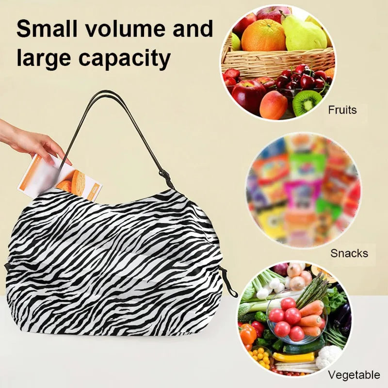 Large Foldable Shopping Bag Reusable Eco Bag Grocery Package Beach Toy Storage Bags Shoulder Cat Lemon Printing Pouch Tote Pouch