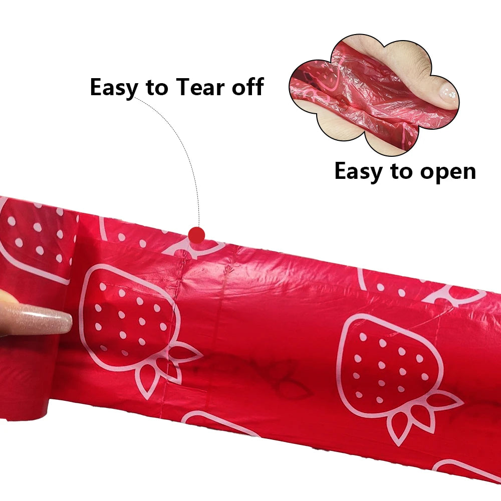Photodegradable and Thickened Dog Feces Bag with Strawberry Fragrance and a Leak Proof Pet Feces Bag Dispenser