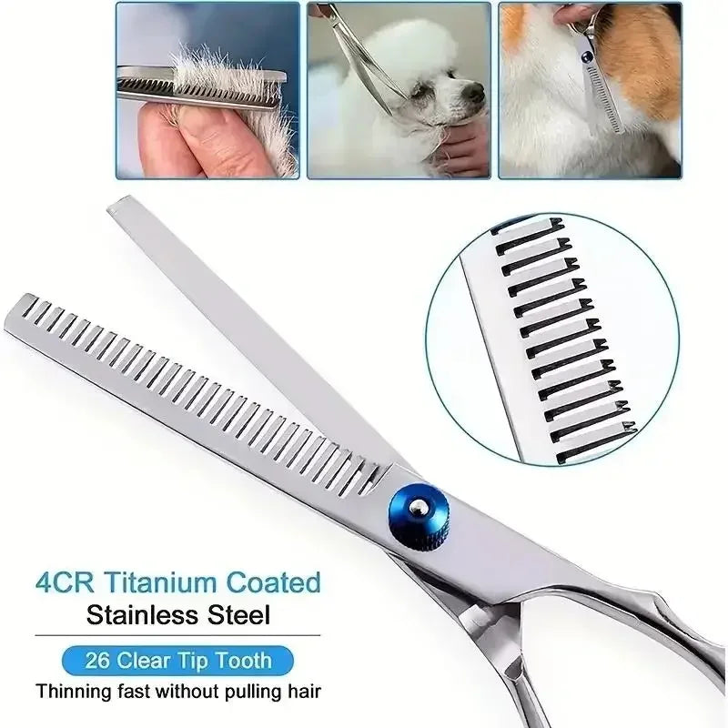 Stainless Steel Round Tip Pet Grooming Scissors, Safe Sharp Anti-Injury Hair Trimmer for Dogs Cats Precise Grooming Tool