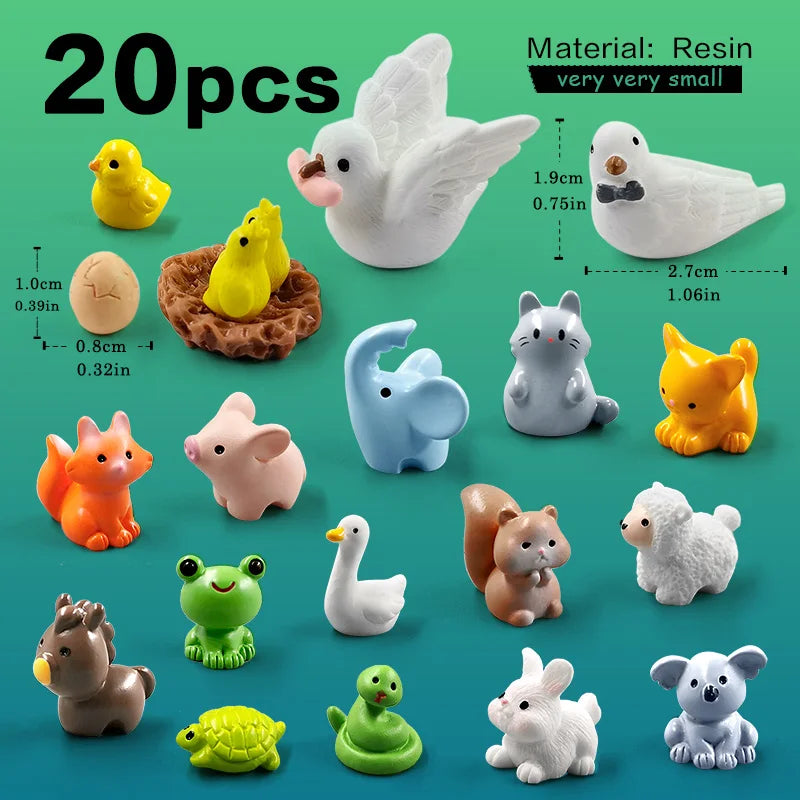 20Pcs Christmas Capybara Flamingo Toucan Pelican Fox Rabbit Pig Cat Frog Figurine Miniature Fairy Garden Decoration Accessories