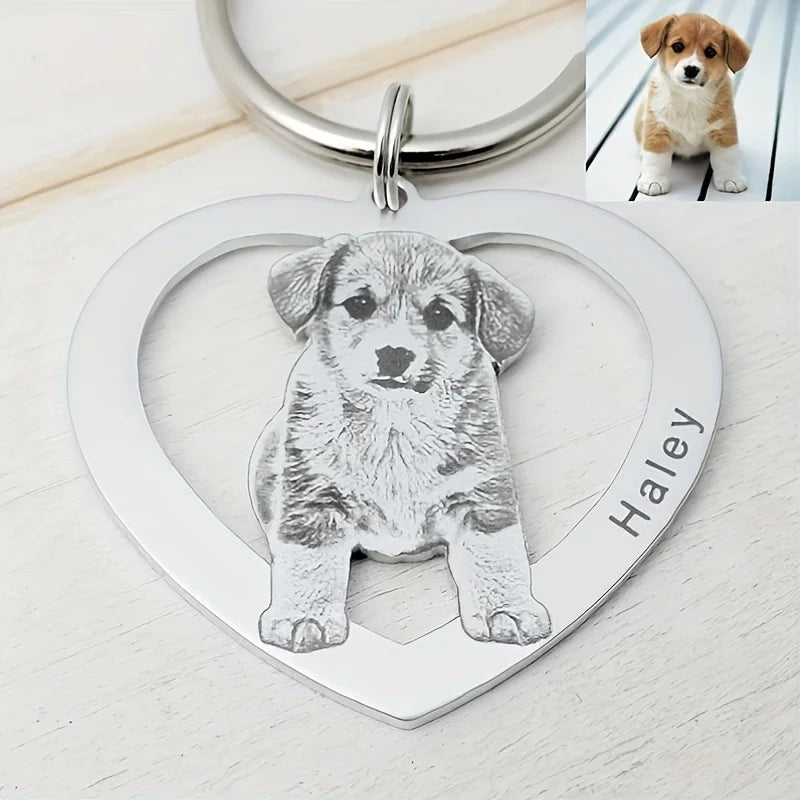 【Customized Product】Personalized Stainless Steel Heart-Shaped Keychain - Customizable with family and couple photos, text, and date - Valentine's Day/Christmas gift - A memorable keepsake gift for family, couples, and pet