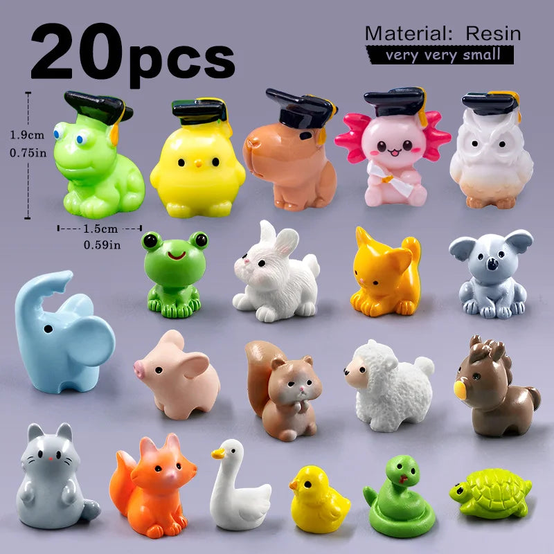 20Pcs Christmas Capybara Flamingo Toucan Pelican Fox Rabbit Pig Cat Frog Figurine Miniature Fairy Garden Decoration Accessories