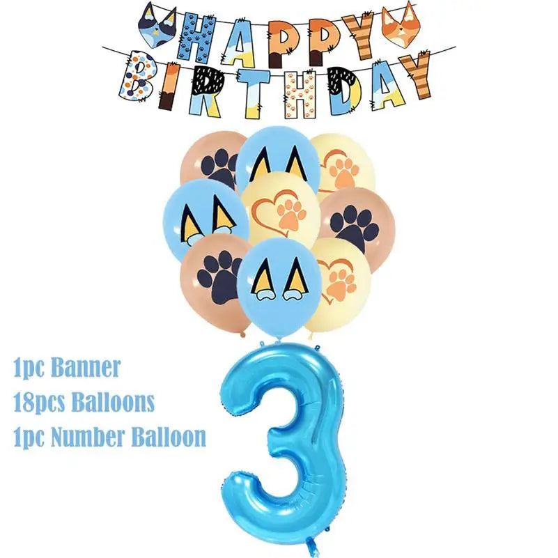 New Cartoon Cute Dog Birthday Party Decoration Kit Blue Dogs Theme Happy Birthday Plates Napkins Cups Tableware Supplies For Kid