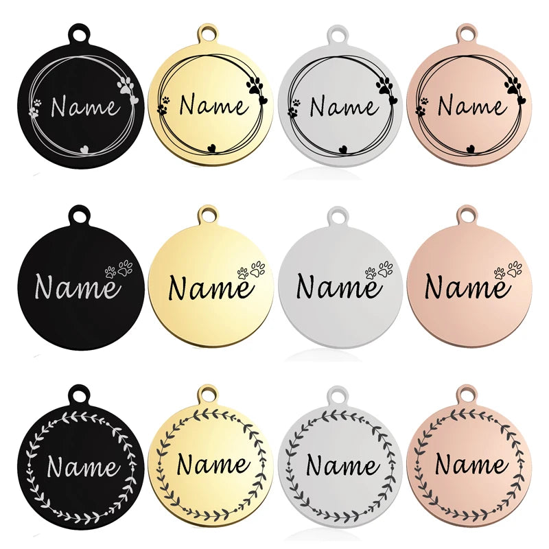 Personalized Pet Cat Dog ID Tag Collar Accessories Circle Custom Engraved Necklace Chain Charm Supplies For Dog Tag Name Product
