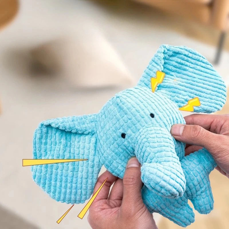 Pet Dog Toys Blue Corduroy Elephant Plush Squeaky Chew Toy Soft Stuffed Bite Resistant Interactive Teeth Cleaning Pet Play Toy ﻿
