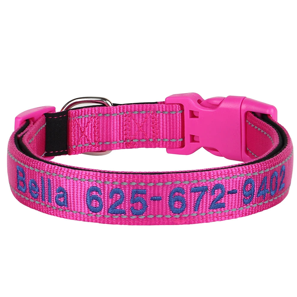 Custom Nylon Embroidered Dog Collar Personalized Pet ID Name Collars Refletive Necklace for Small Medium Large Dogs Accessories