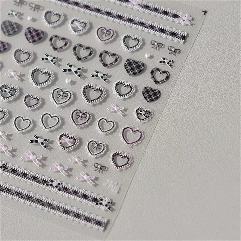 1pcs 5D Relief Kawaii Lace Nail Art Stickers Sweet Cool Japanese Lattice Nail Decoration Decals Self-Adhesive Accessories DIY