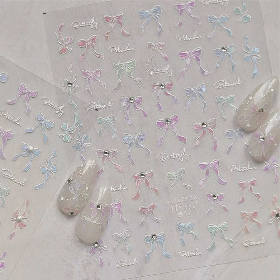 1pcs Sweet Pearl Lace Bow Nail Stickers Love Heart Pink White Black Lace Bow Self Adhesive Nail Art Decorations Decals Accessory