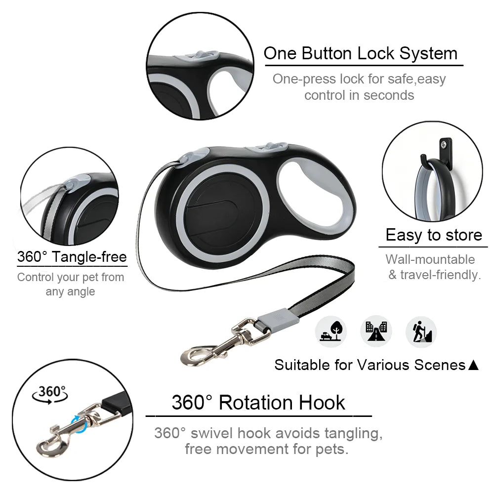 8/5m Dog Leash Strong Nylon Pets Traction Rope Extending Automatic Retractable 50kg Big Dogs Lead Walking Labrador Accessories
