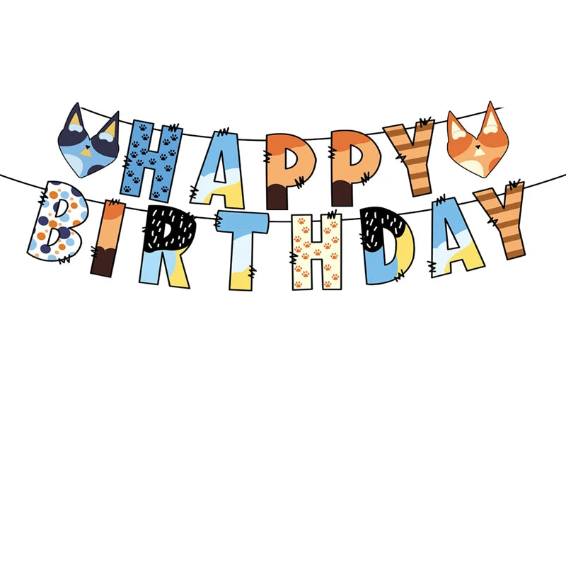 New Cartoon Cute Dog Birthday Party Decoration Kit Blue Dogs Theme Happy Birthday Plates Napkins Cups Tableware Supplies For Kid