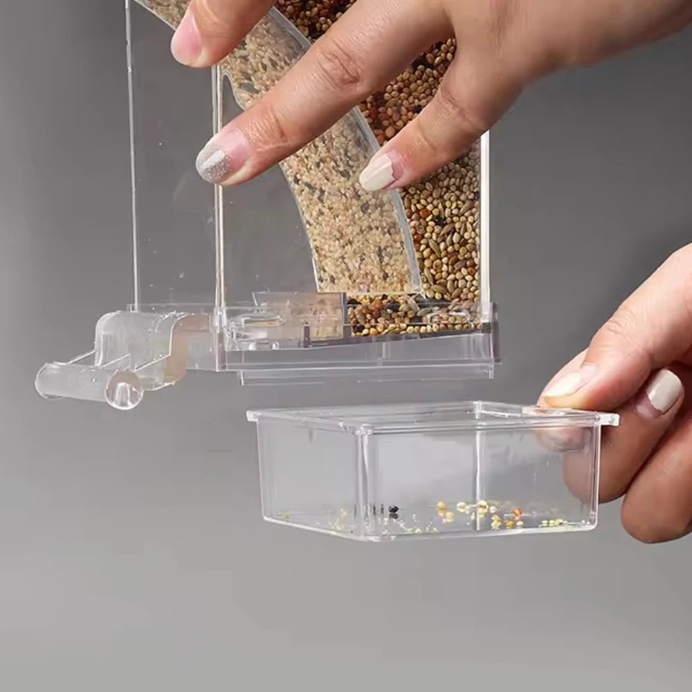 B-Parrot Feeder Anti-Spill Transparent Bird Food Box Clear Feeding Device for Parrots Durable Bird Feeding Box