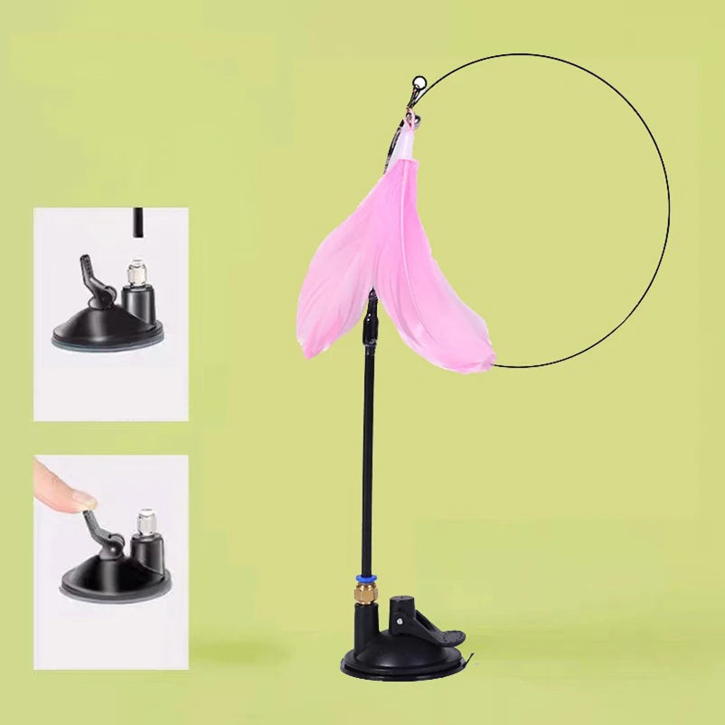 New strong suction cup cat teaser with bell long rod detachable cat self-entertainment toy