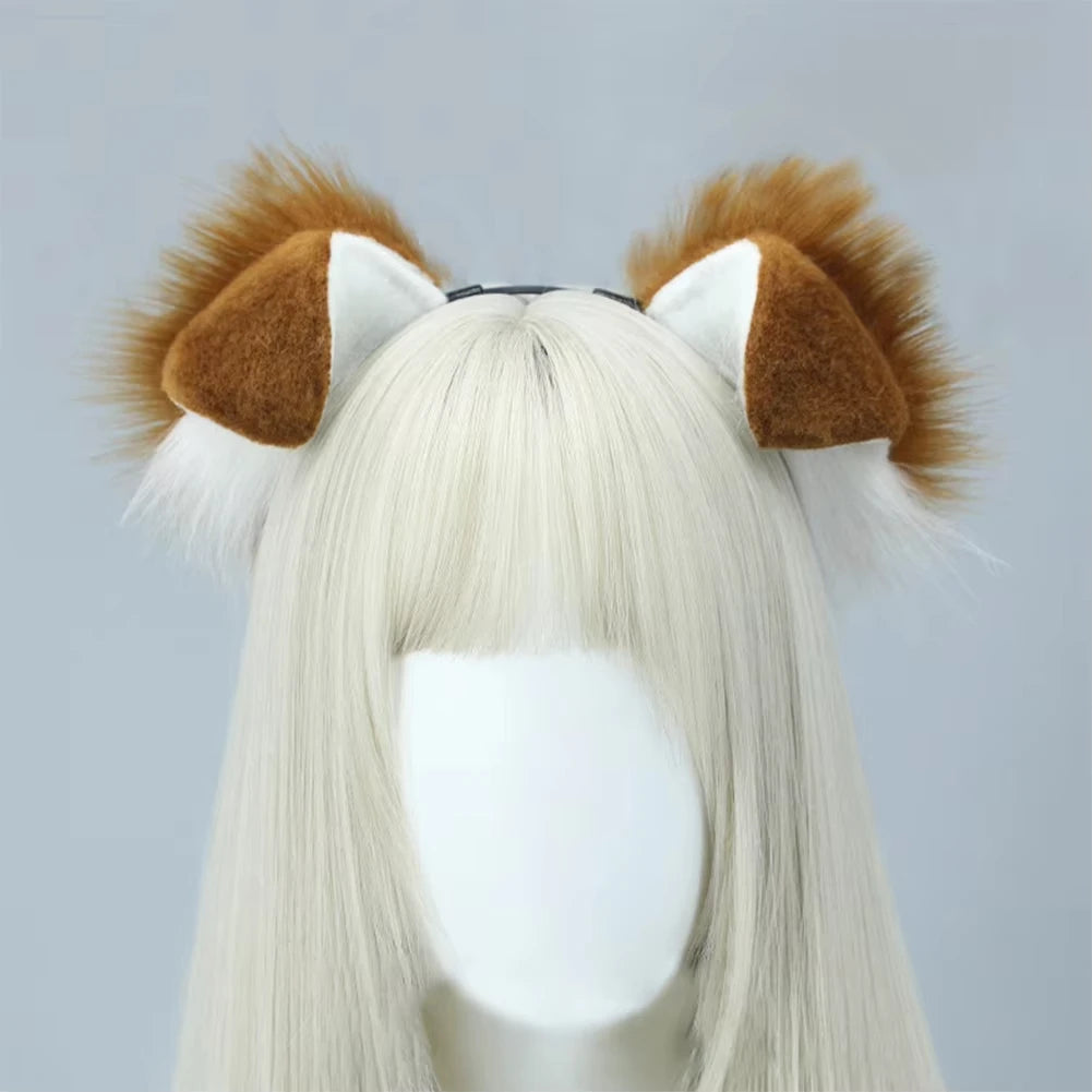 Women Furry Plush Dog Ears Headband Tail Set Halloween Christmas Cosplay Cute Pet Role Play Akita Folded Droopy Ears Hot New