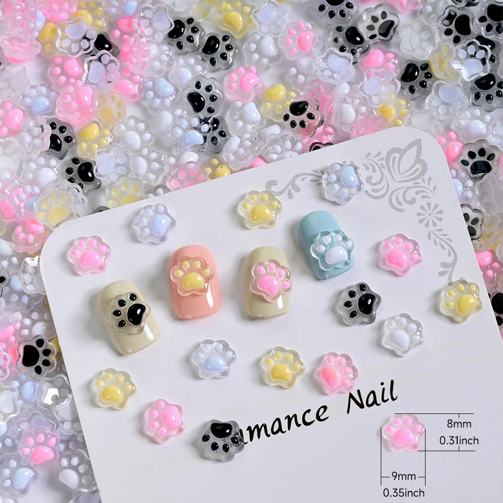50Pcs 3D Luminous Cat's Paw Nail Charms Cute Resin Cat Paws Y2K Nail Art Decorations DIY Hair Clip Crafts Manicure Accessories &