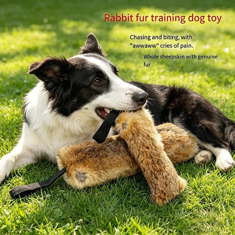 JUSTINLAU Rabbit Fur Squeaky Dog Training Toy Bite Tug Stick for Outdoor Interactive Play Sound Plush Toy for Medium& Large Dogs