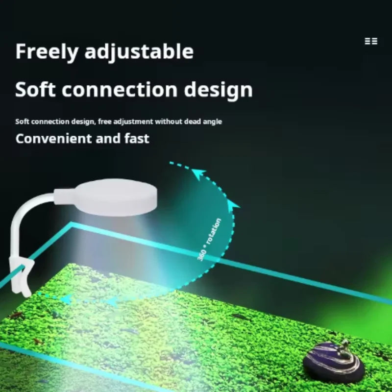Aquarium Light With Adapter LED Clip On Fish Tank Light, Small Full Spectrum USB Light 360° Rotation Lighting