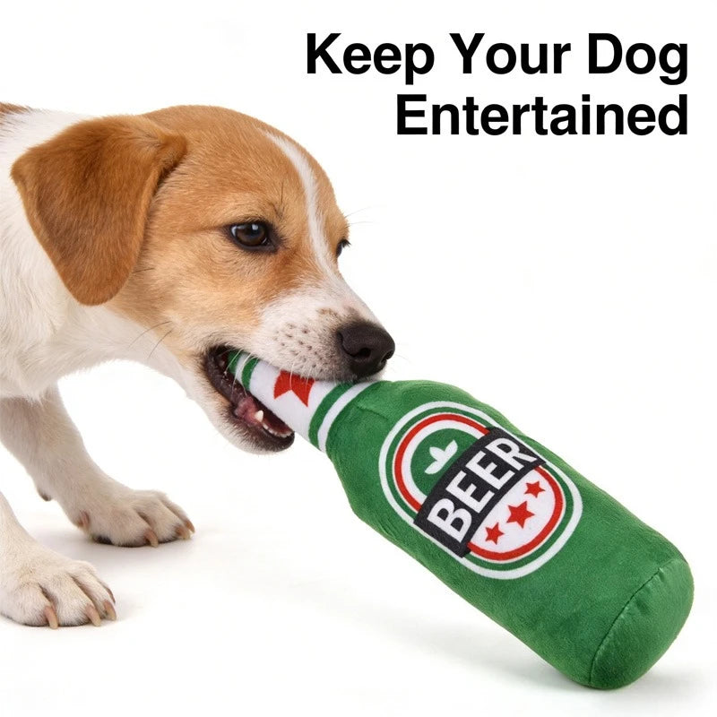 Squeaking Dog Toy Realistic Beer Bottle Shape Interactive Play Bite Resistant Wear Resistant Easy To Clean for Small Medium Dogs