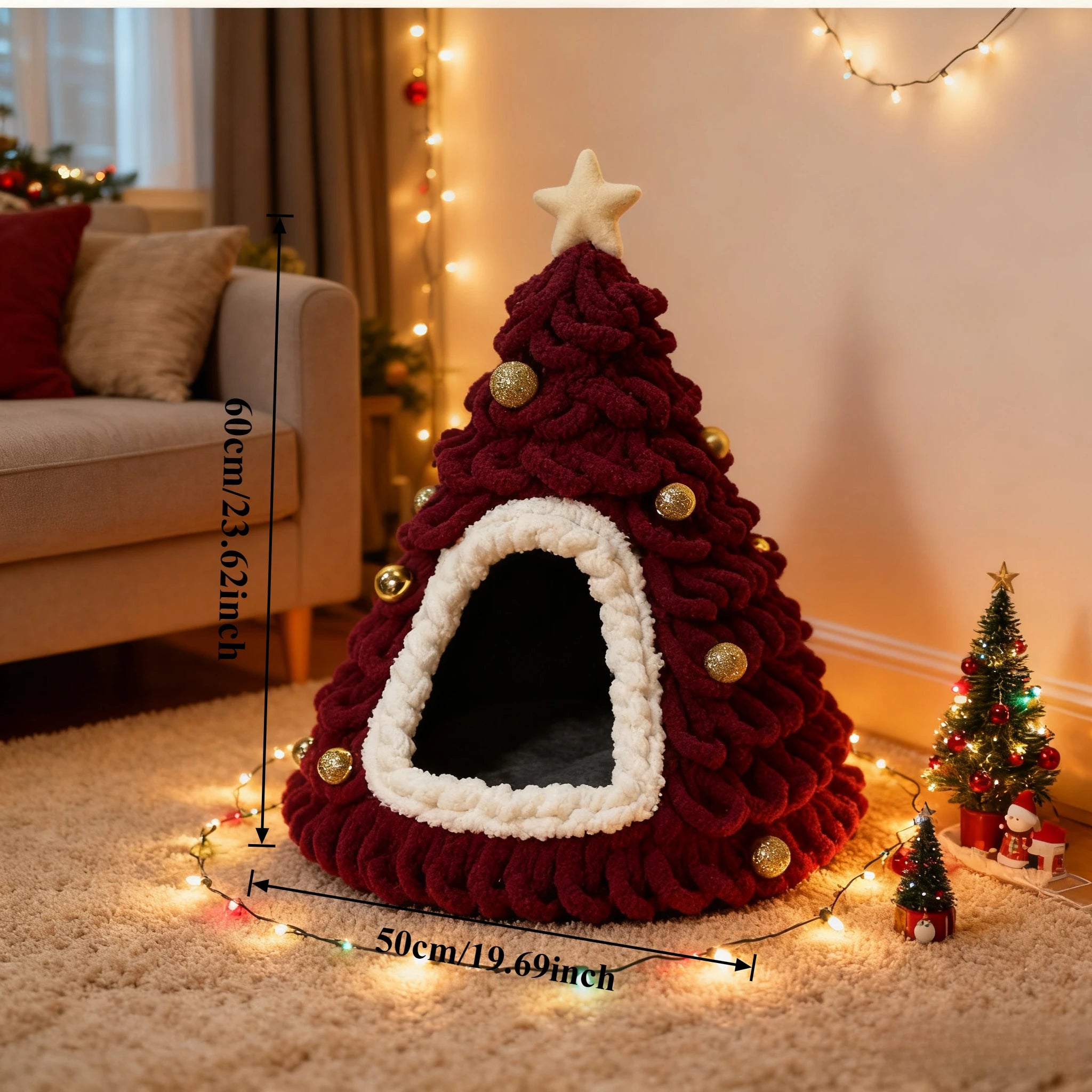 Finished Product Christmas Tree Cat Nest Cat House/ Winter Warmth Closed Security Cat Bed Weave Pet Tent No Need To Make고양이 굴