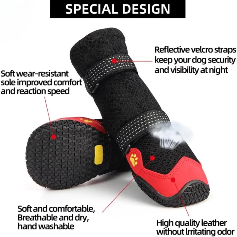 4pcs Breathable Dog Shoes Outdoor Rubber Dog Boots Breathable Warm Reflective Tape Dog Shoes Comfortable Non Slip Pet Product