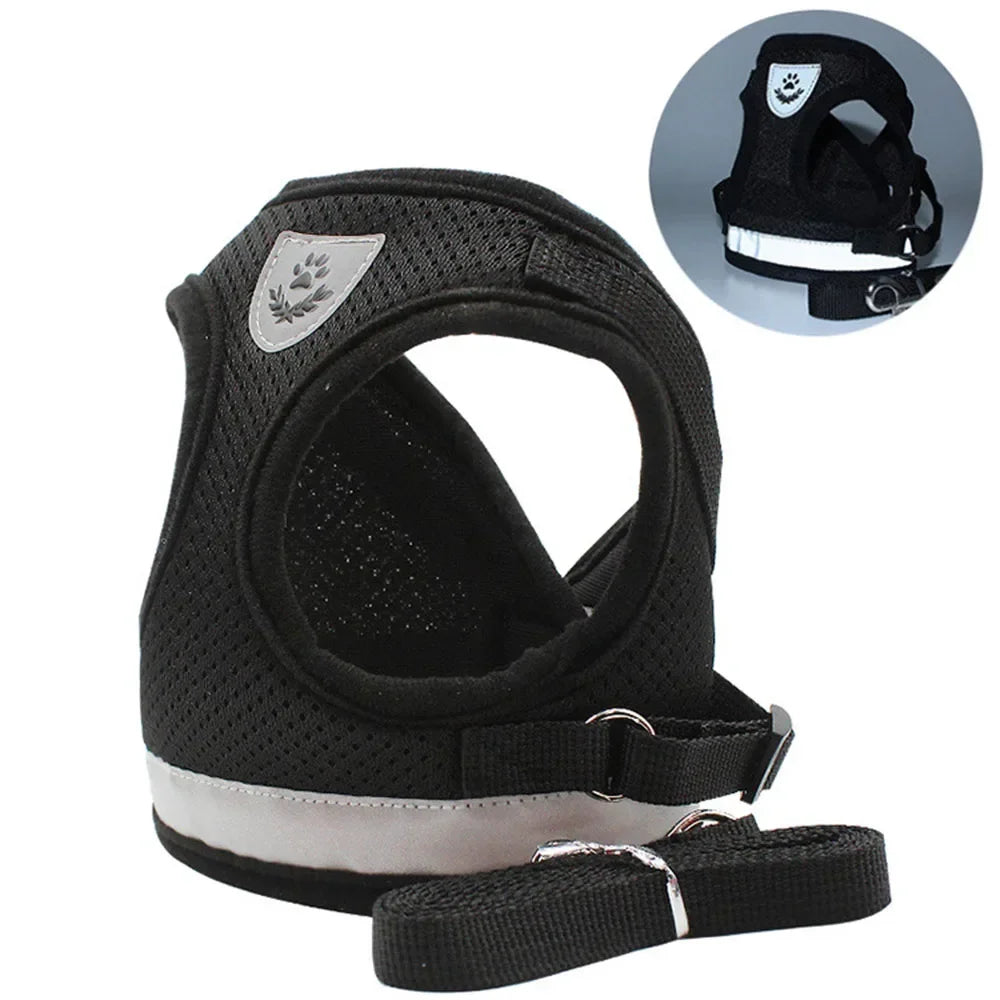 Escape Proof Cat Harness Adjustable Reflective Vest Mesh Breathable Pet Lead Leash Set for Small Puppy Kitten Walking Training
