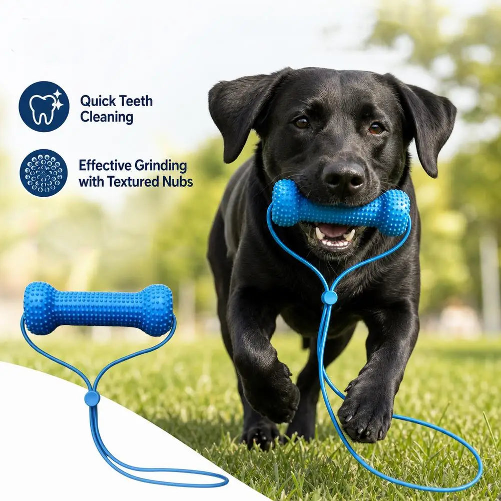Dog Toothbrushing Chew Toy with Interactive Tug Rop Rubber Bone Teeth Cleaning Toy  for Small Medium Dogs Grinding Outdoor Play