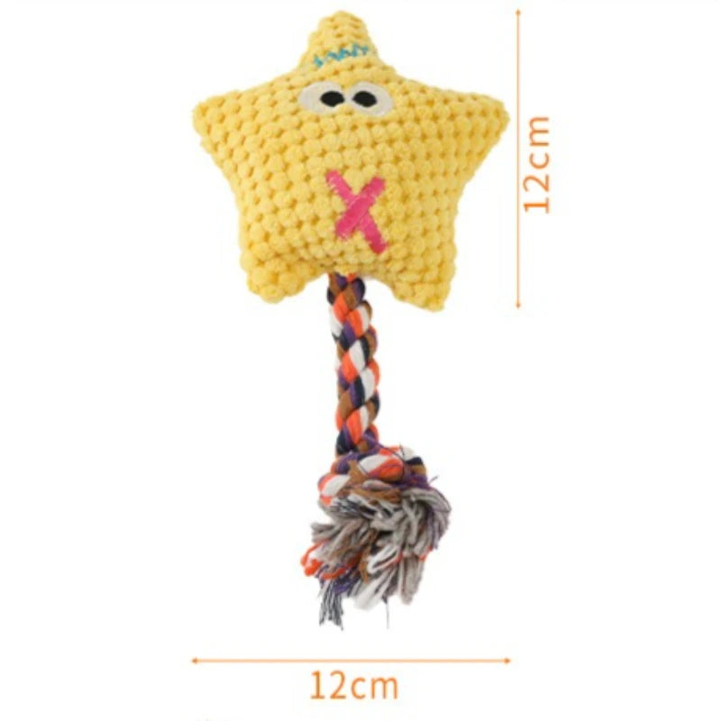 Corduroy Plush Dog Chew Toy with Cotton Rope Built-in Squeaker Tear Proof Interactive Teeth Grinding Play Supplies for Small
