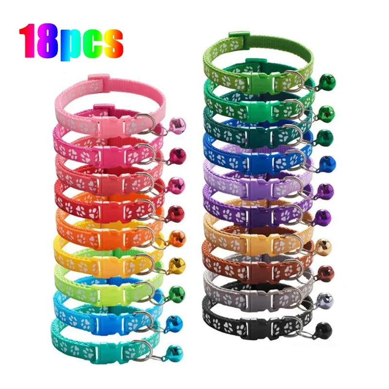 1/6/18pcs Pet Collar With Bell Footprints Colorful Dog, Dog, Cat Accessories Cat Collar Adjustable Bell Ring Necklace Pet