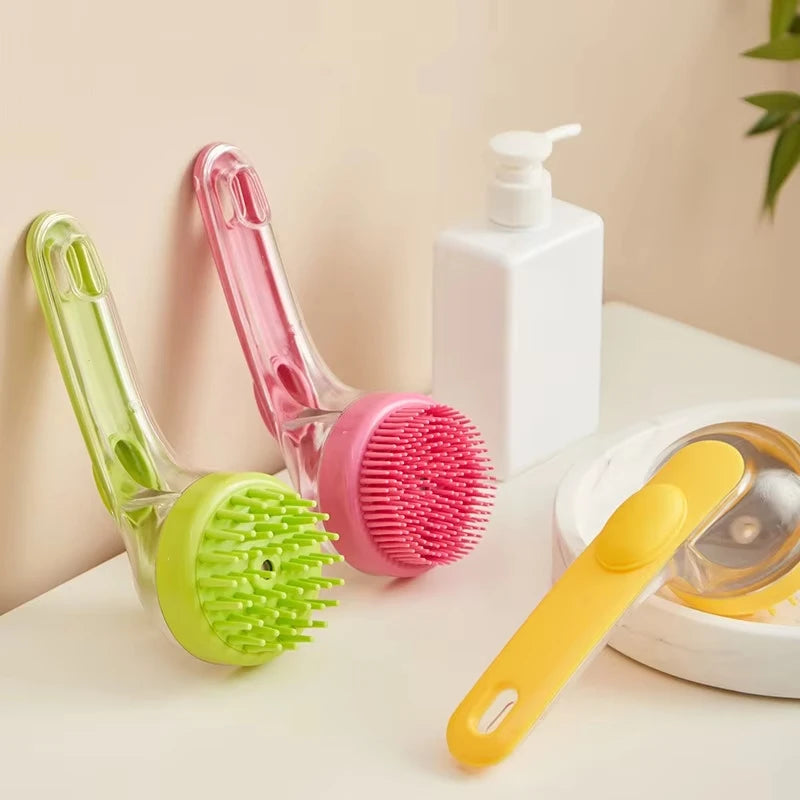Soft Silicone Pet Bath Massage Brush with Long Handle, Dog Cat Shower Cleaning Grooming Comb Pet Bathing Supplies