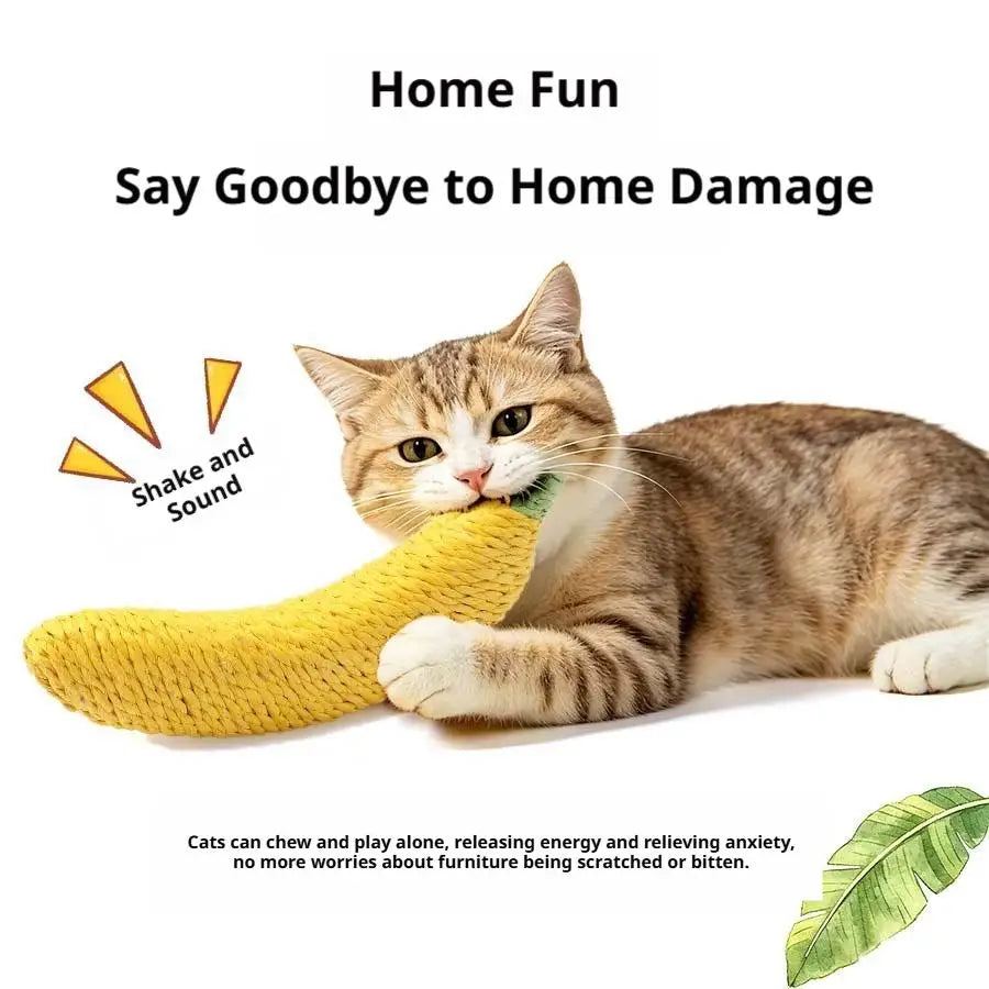 Cute Sisal Cat Toy Banana Shape Yellow Green Teeth Friendly Kitten Chew Toy Interactive Play Catnip Toy Accessory