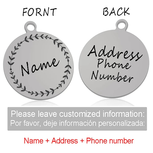 Custom Personalized Cat Dog ID Circle Tag Collar Pendant Engraved Pet Necklace Chain Charm Supplies For Tag Name Products