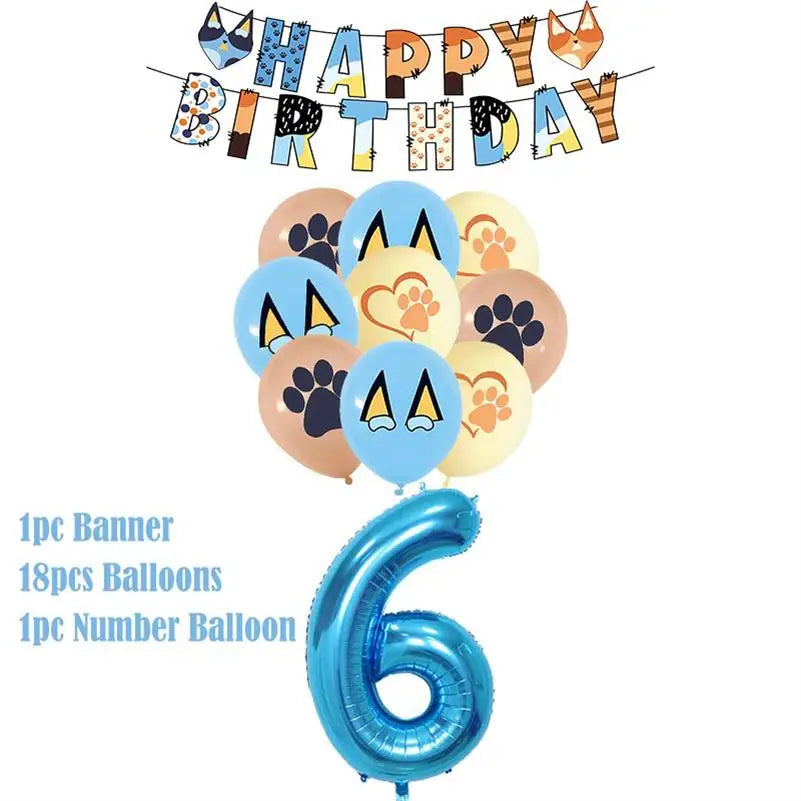 New Cartoon Cute Dog Birthday Party Decoration Kit Blue Dogs Theme Happy Birthday Plates Napkins Cups Tableware Supplies For Kid