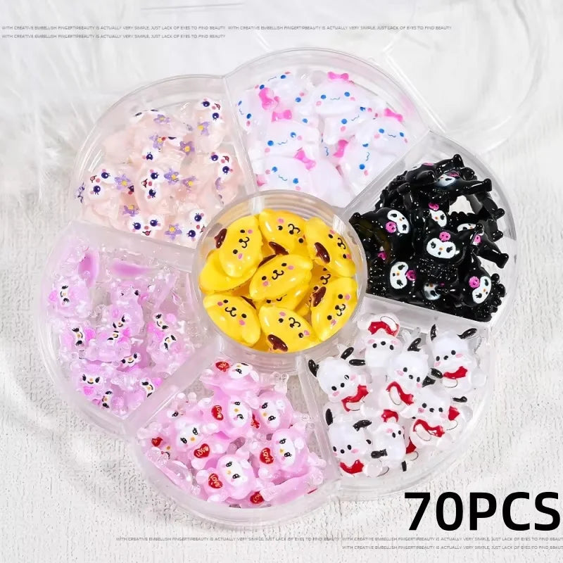 70/50Pcs Hello Kitty Cat Nail Charms Cute Mix Color 3D Heart and Bowtie Nail Art Accessories for a Stylish and Adorable Manicure