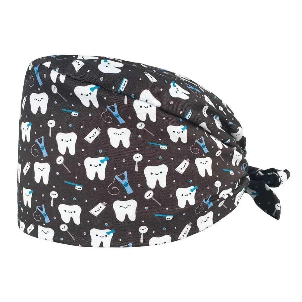 Cartoon Doctor Operating Room Pattern Printed Nursing Head Cap Lab Scrub Pet Hospital Surgical Hat Unisex Dentist Scrub Cap 2023