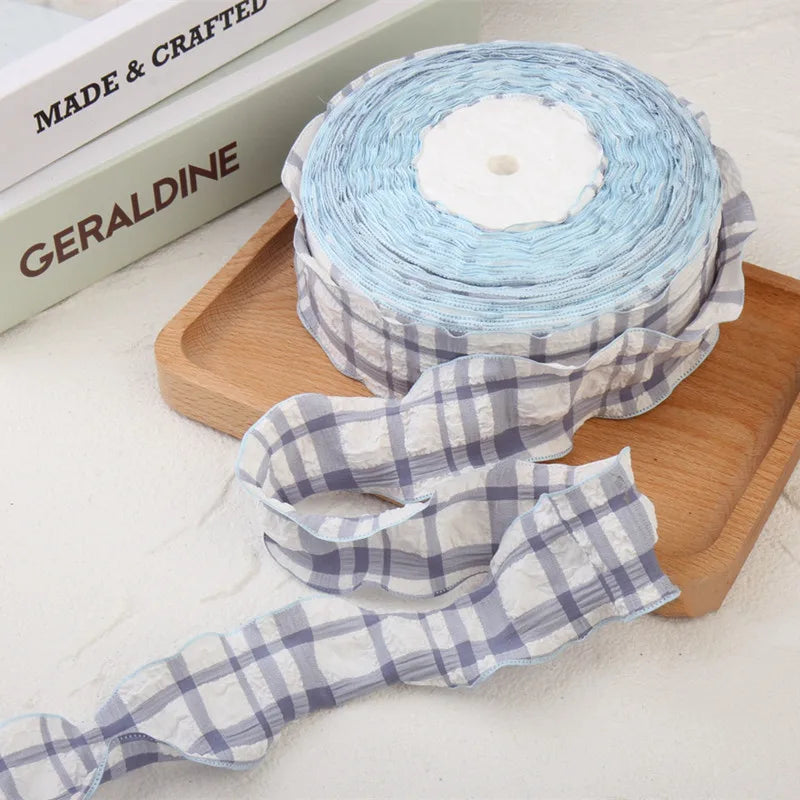 Cotton fabric plaid wavy edge lace barcode DIY headwear gift box clothing frame bow knot production material pet supplies ribbon