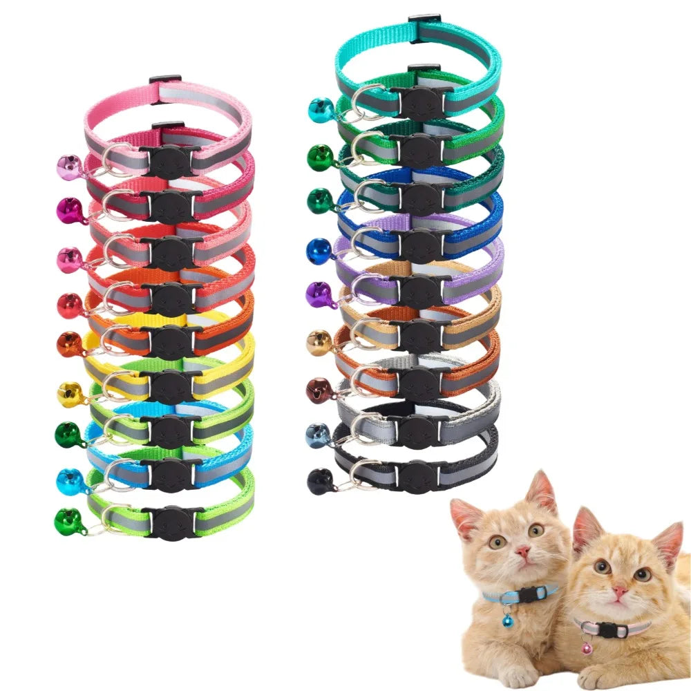 Colors Reflective Breakaway Cat Collar Neck Ring Pet Products Safety Adjustable with Bell Charm Necklace Collar for Puppy