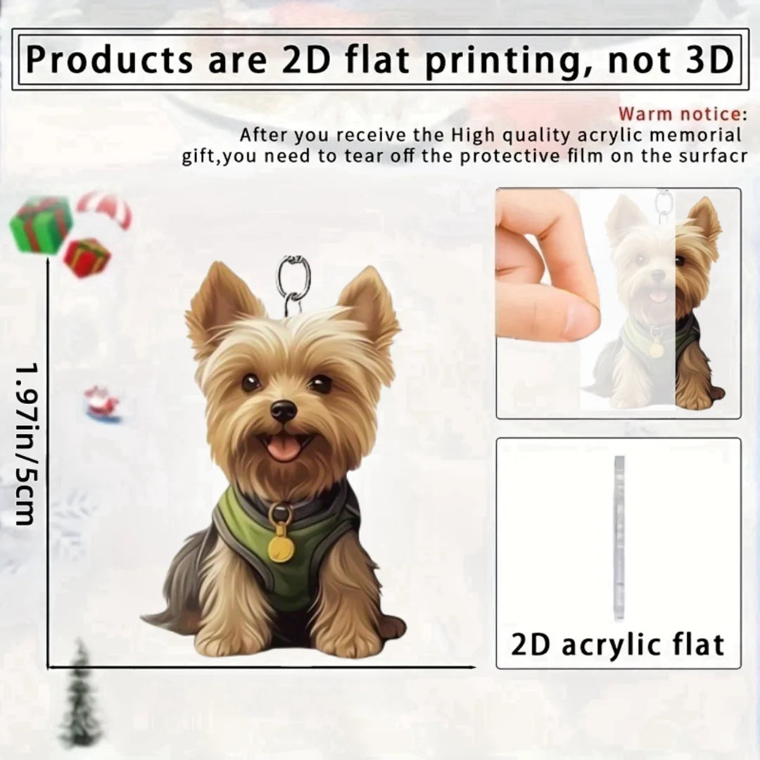 2D Yorkshire Terrier Keychain Cute Yorkie Dog Pendant Flat Acrylic Ornament Charms Hanging Decoration for Bag Festive Party Gift