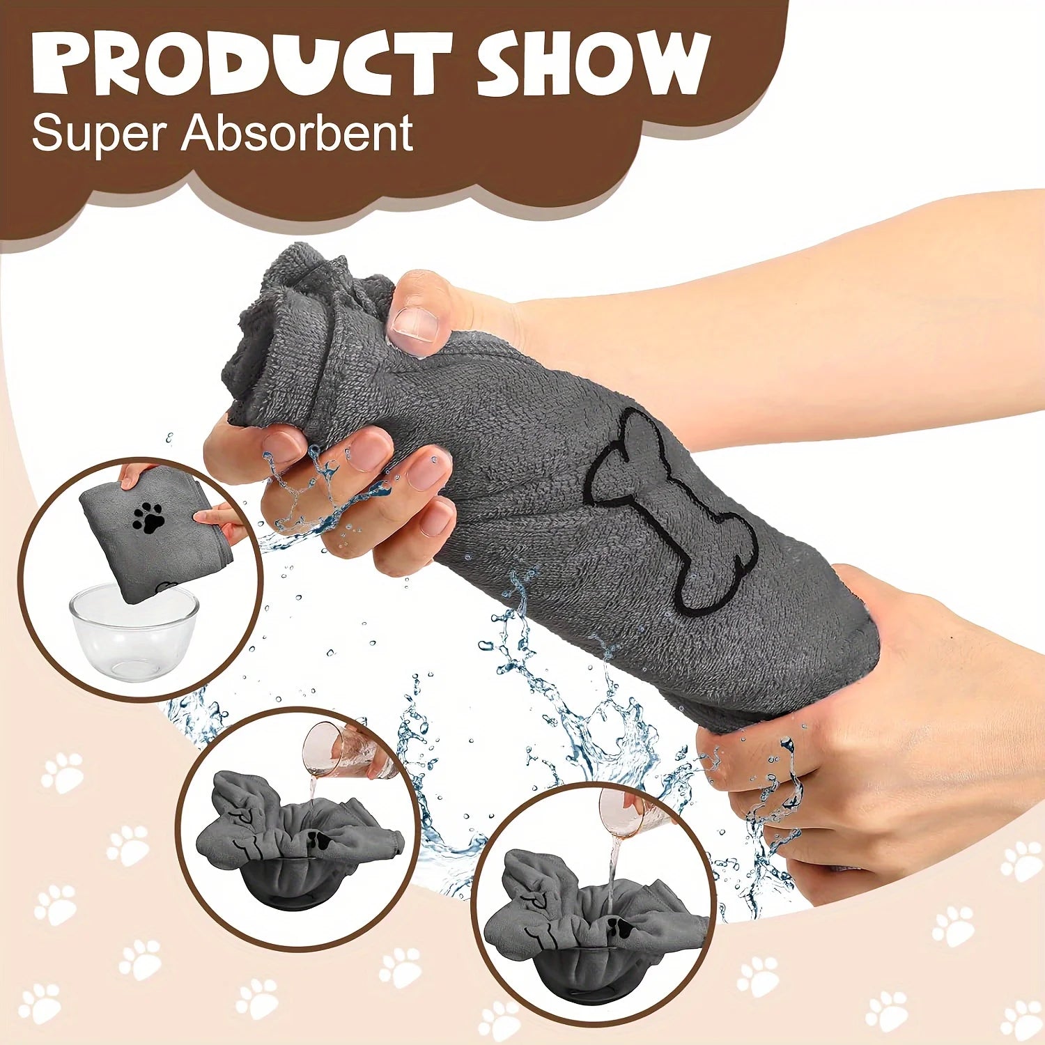 1-2pcs Quick-Drying Microfiber Dog Towel Absorbent Pet Bath Product Fiber Quick-drying Bath Towel Car Wiping Cloth Pet Supplies