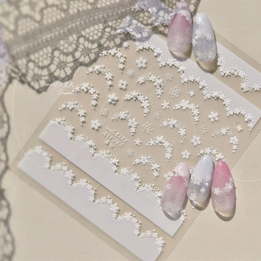 1pcs Sweet Pearl Lace Bow Nail Stickers Love Heart Pink White Black Lace Bow Self Adhesive Nail Art Decorations Decals Accessory