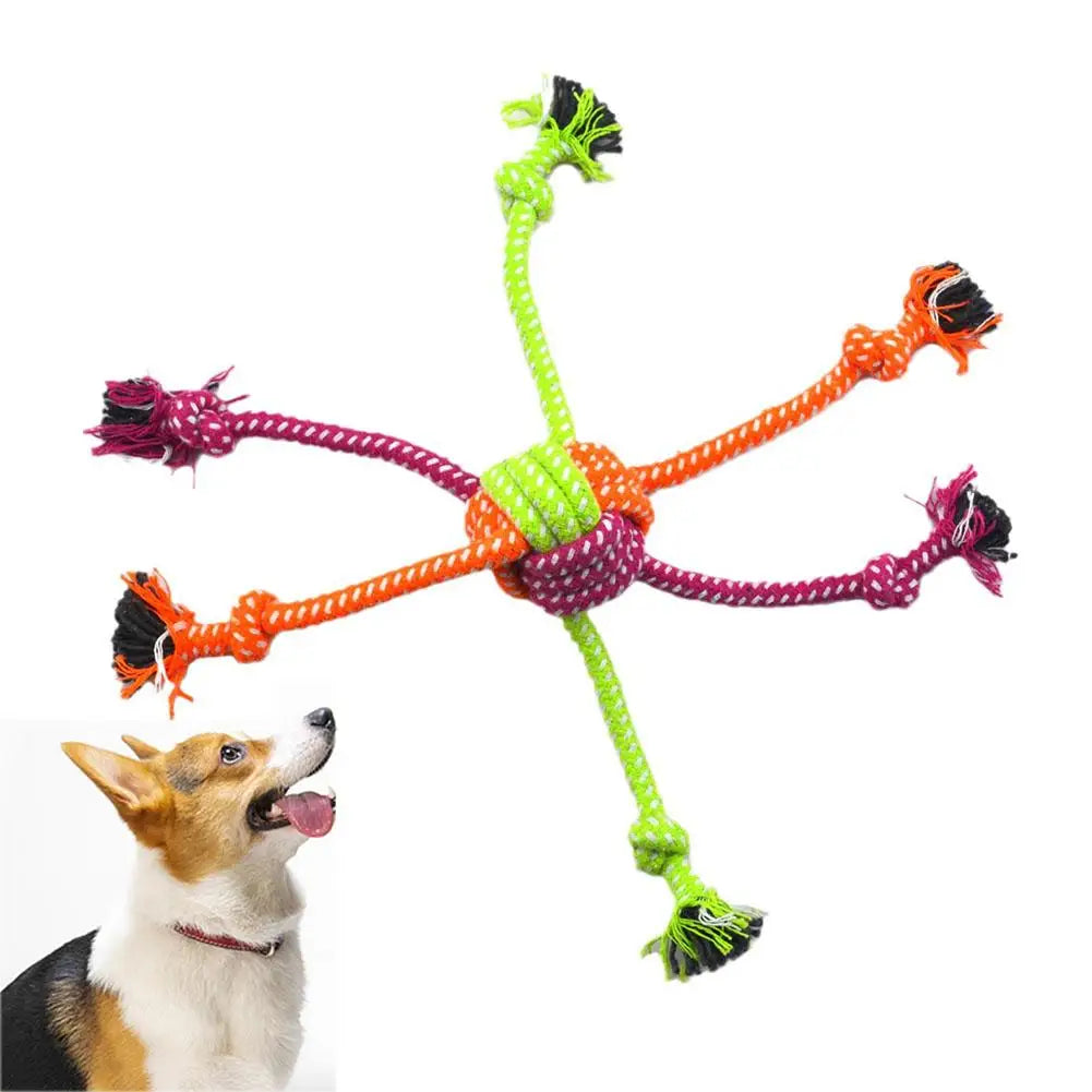 Durable Bite-Resistant Interactive Knot Toy for Dogs- Chewable Rope with Green&Orange Fringes,Playful Design, Dog Toys