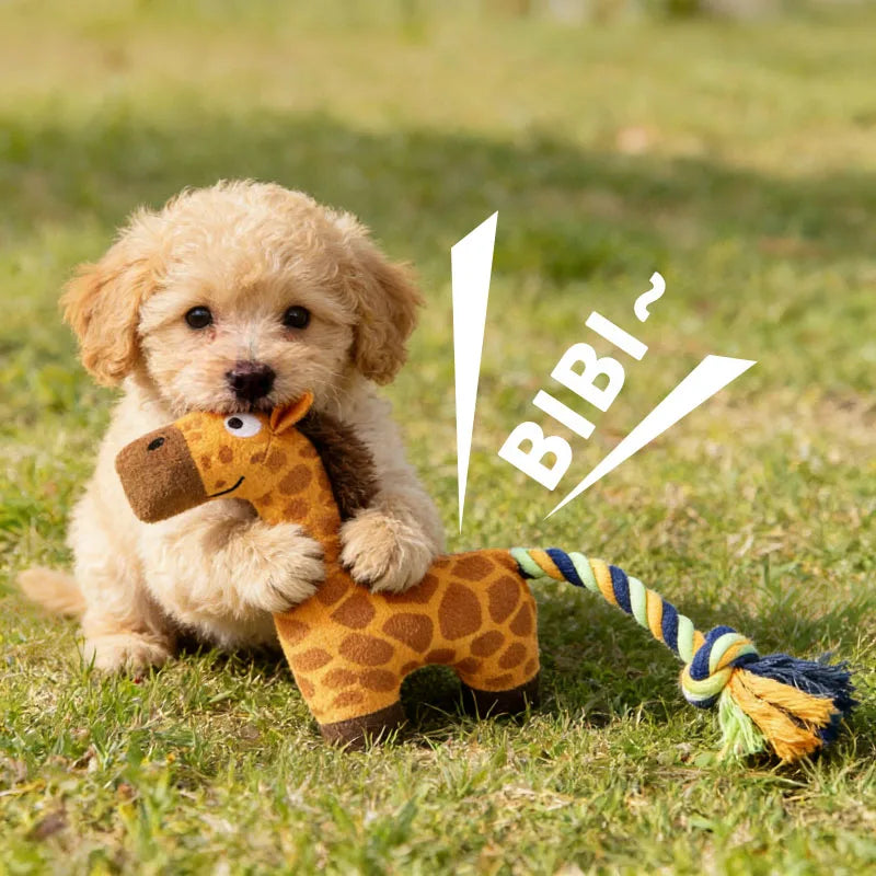 Cute Animal Rope Indestructible Plush Dog Play Knotted Toy With Squeaker Pet Supplies Safe Dog Tough Toys Puppy Tooth Chew Toy