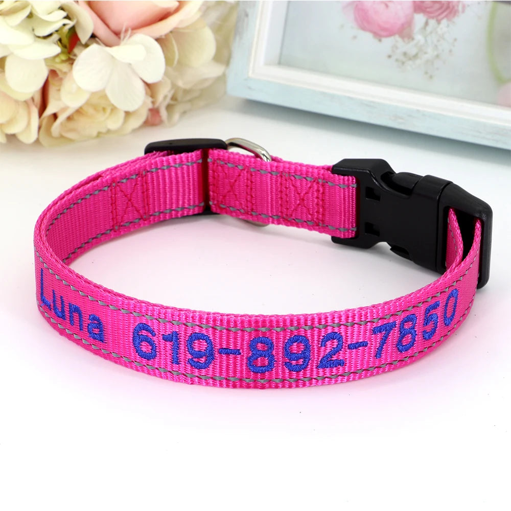 Reflective Nylon Dog Collar Personalized Embroidered ID Name Accessories Dog Collar Engraved Pet Puppy Nameplate Collars Perro