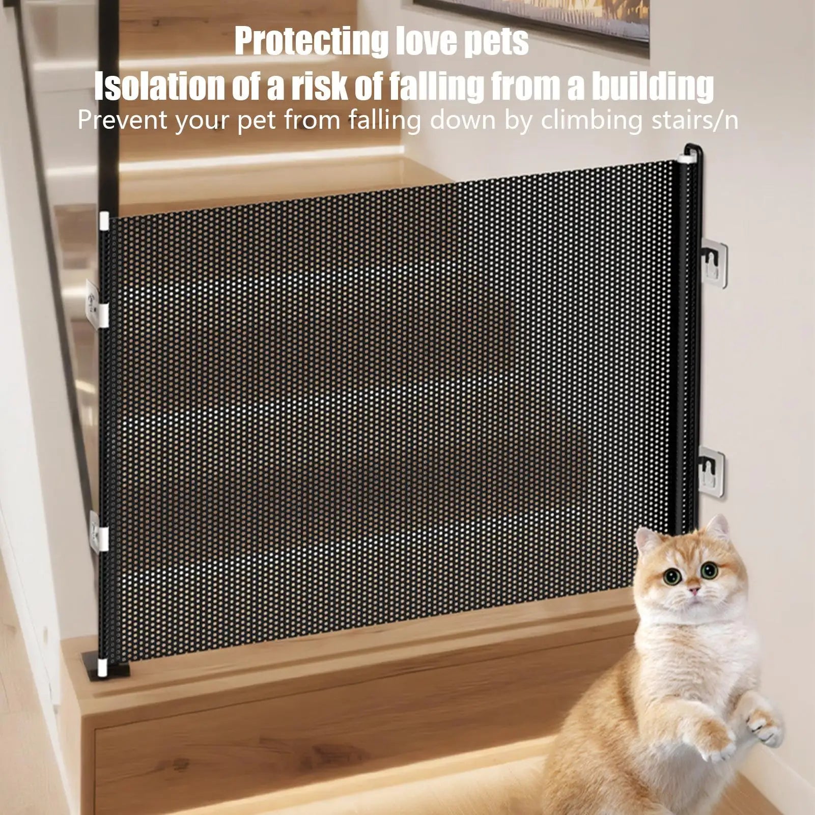 Retractable Pet Gate Dog Retractable Gate No-Drill Childproof Net Fence Cat Baffle for Indoor Staircase Patio Fireplace Deck