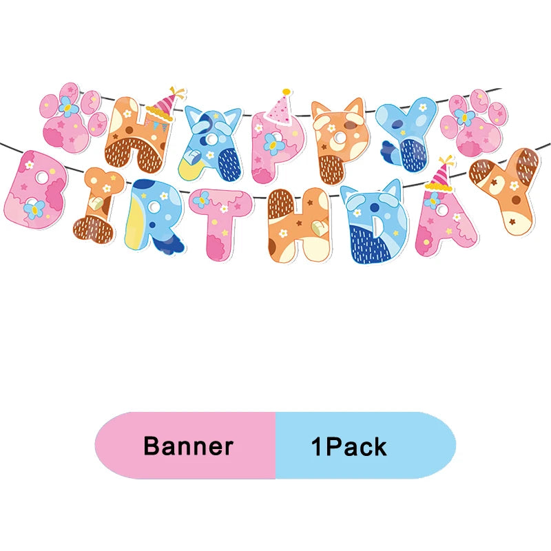 Cartoon Blue Dog Birthday Party Decoration Pink Dog Disposable Tablecloth Cup Bingo plate Baby Shower Kids Favors Party Supplies