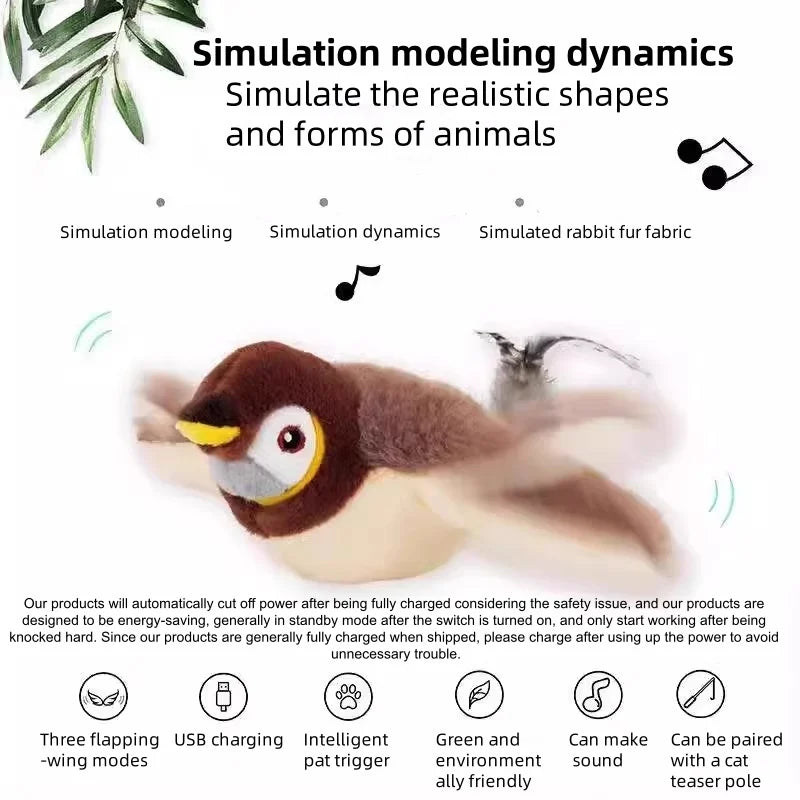 New Simulated Bird Cat Toy Interactive Toys Dog Rechargeable Chirping Flapping Bird(no Flying) Touch Activated Plush Toy Pet